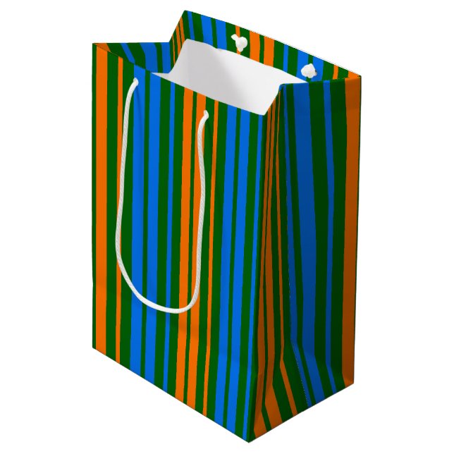 Sac Cadeau Moyen Dessin à rayures verticales vert orange bleu   (Devant Angle)