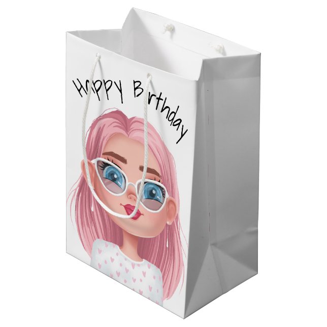 Sac Cadeau Moyen Dessin Anniversaire Sur Blanc (Devant Angle)