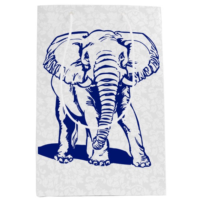 Sac Cadeau Moyen Dessin de la ligne bleue Eléphant de la Marine (Devant)