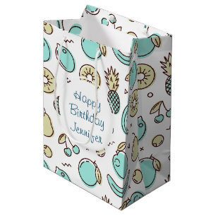 Sac Cadeau Moyen Dessin de ligne d'anniversaire estival à motif de 