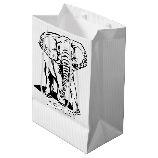 Sac Cadeau Moyen Dessin de ligne Eléphant Noir mignon (Devant Angle)