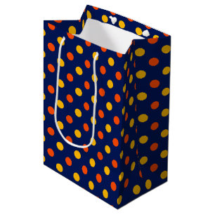 Sac Cadeau Moyen Dessin de points orange jaune sur fond bleu
