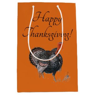 Sac Cadeau Moyen Dessin de Turquie Vintage bon thanksgiving