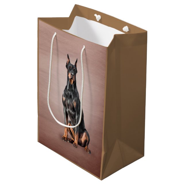 Sac Cadeau Moyen Dessin Doberman (Devant Angle)