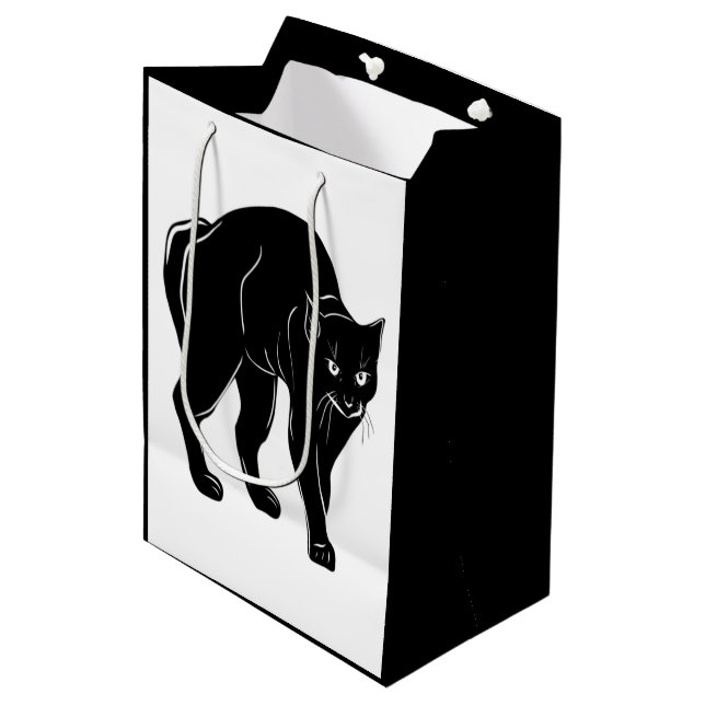Sac Cadeau Moyen Dessin en silhouette de chat noir à rallonge d'Hal (Devant Angle)