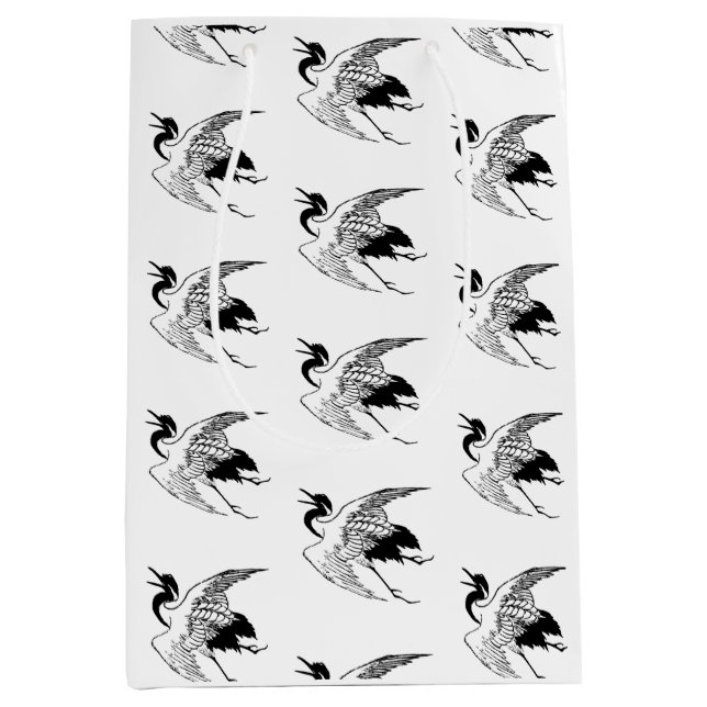 Sac Cadeau Moyen Dessin japonais vintage d'une grue (Devant)