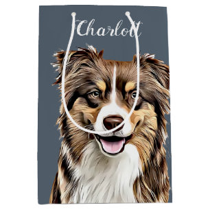 Sac Cadeau Moyen Dessin personnalisé Collie Chien personnalisé