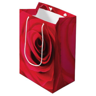 Sac Cadeau Moyen Détail de rose rouge, tourbillon floral abstrait