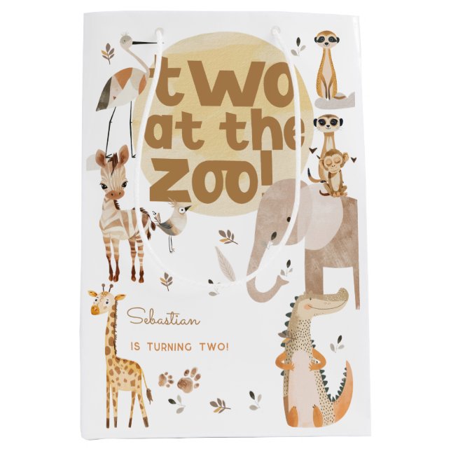 Sac Cadeau Moyen deux au zoo safari animaux enfants deuxième annive (Devant)