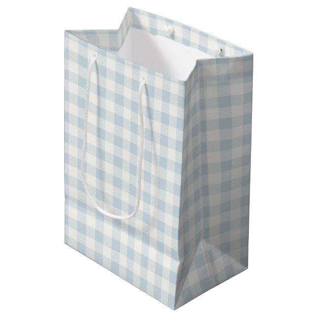 Sac Cadeau Moyen Déversoir de Mariage à Rayures Ecossaises Bleu Cla (Devant Angle)