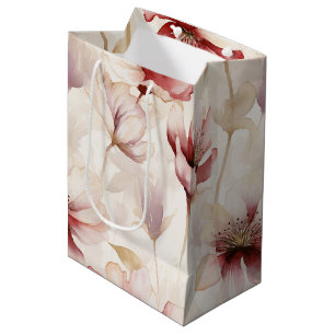 Sac Cadeau Moyen Déversoir de mariage floral crème rouge Bourgogne