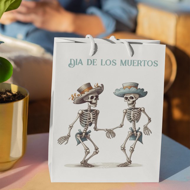 Sac Cadeau Moyen Dia de los Muertos dansant squelettes personnalisa (Créateur téléchargé)