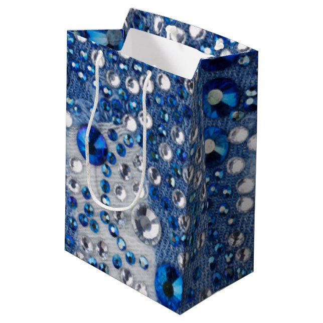 Sac Cadeau Moyen Diamants bleus et blancs Conception de Motifs Blue (Dos Angle)