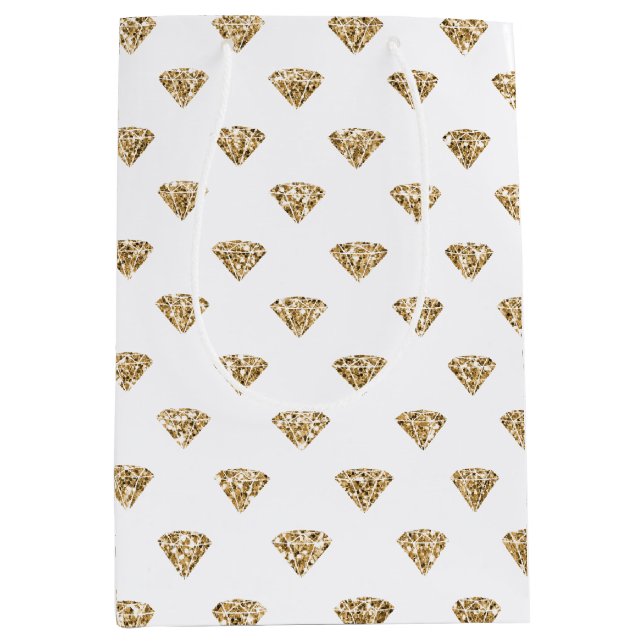 Sac Cadeau Moyen Diamants de Parties scintillant d'or (Devant)