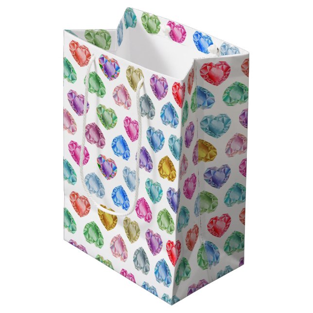 Sac Cadeau Moyen Diamond Heart Aquarelle Motif mignon Pastel Girly (Devant Angle)