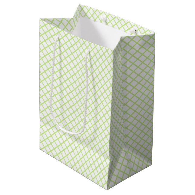 Sac Cadeau Moyen Diamond Trellis Spring Green - White (Devant Angle)