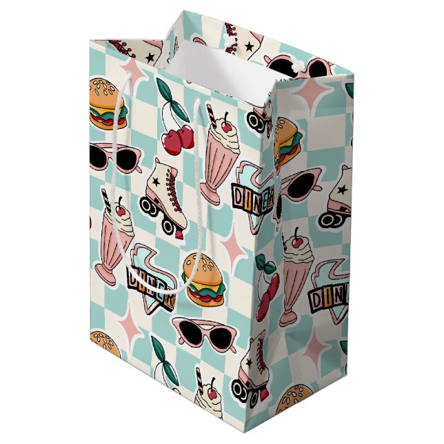 Sac Cadeau Moyen Dîner Rétro Motif Années 50 (Dos Angle)