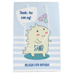 Sac Cadeau Moyen Dino Jaune mignonne avec Happy Stars Anniversaire 