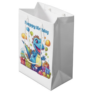 Sac Cadeau Moyen Dinosaure amusant Joyeux garçons d'anniversaire