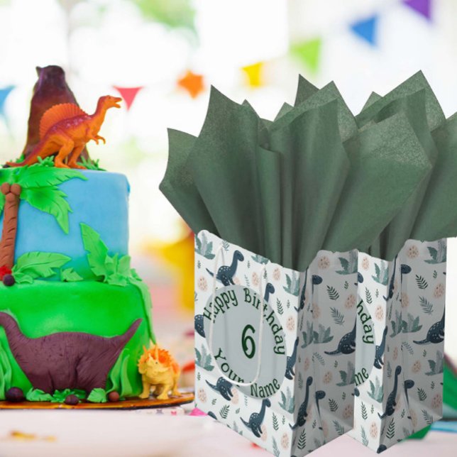 Sac Cadeau Moyen Dinosaure bleu personnalisé avec feuillage et oeuf (Créateur téléchargé)