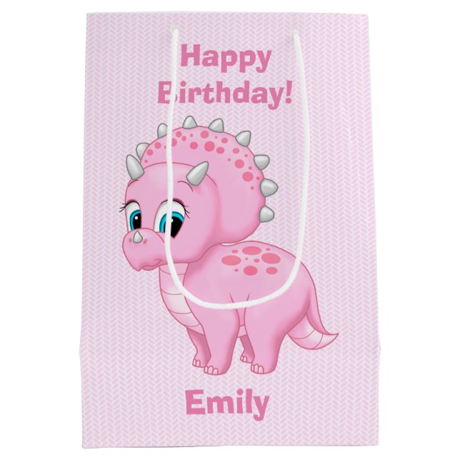 Sac Cadeau Moyen Dinosaure mignon de Triceratops de roses pâles (Dos)