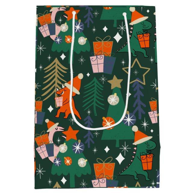 Sac Cadeau Moyen Dinosaure Noël Vert fête (Dos)