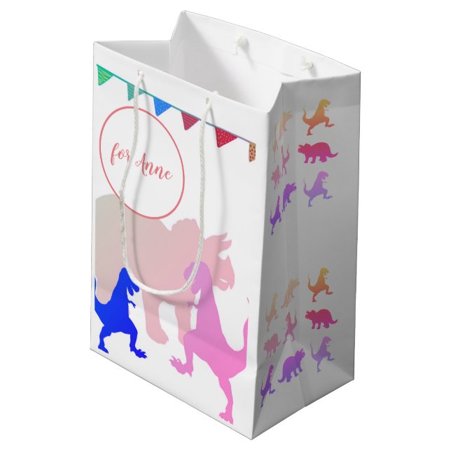 Sac Cadeau Moyen Dinosaures Fête de Garçon drapeaux personnalisés (Dos Angle)