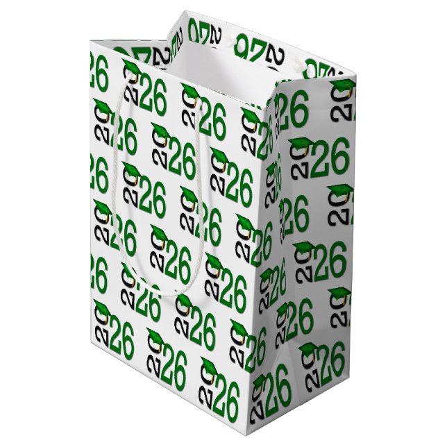 Sac Cadeau Moyen Diplômé 2026 Vert et Noir (Dos Angle)
