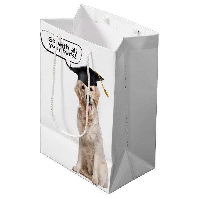 Sac Cadeau Moyen Diplômé Golden Retriever avec Casquette noir (Devant Angle)