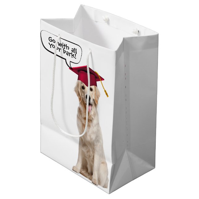 Sac Cadeau Moyen Diplômé Golden Retriever avec Casquette rouge (Devant Angle)