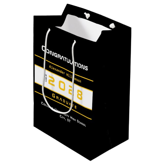 Sac Cadeau Moyen Diplômé Jaune Noir Blanc (Devant Angle)