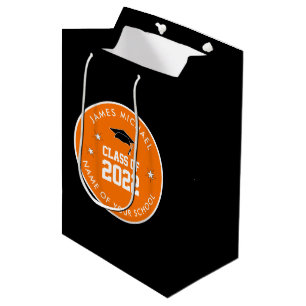 Sac Cadeau Moyen Diplôme orange et noir personnalisé