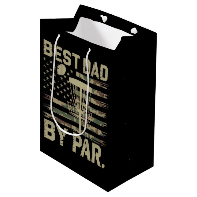 Sac Cadeau Moyen Disc Golf Frisbee Best Dad Par Camo US flag Golfer (Devant Angle)