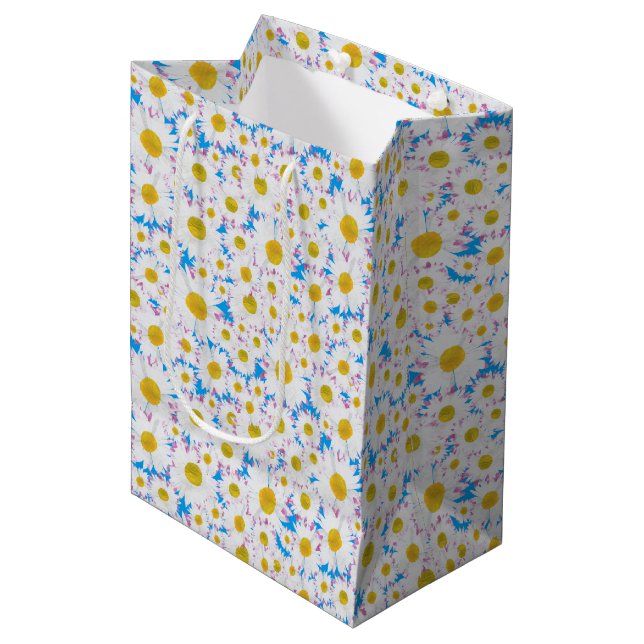 Sac Cadeau Moyen Ditzy Daisy sur Blue Custom Medium Cadeau (Devant Angle)