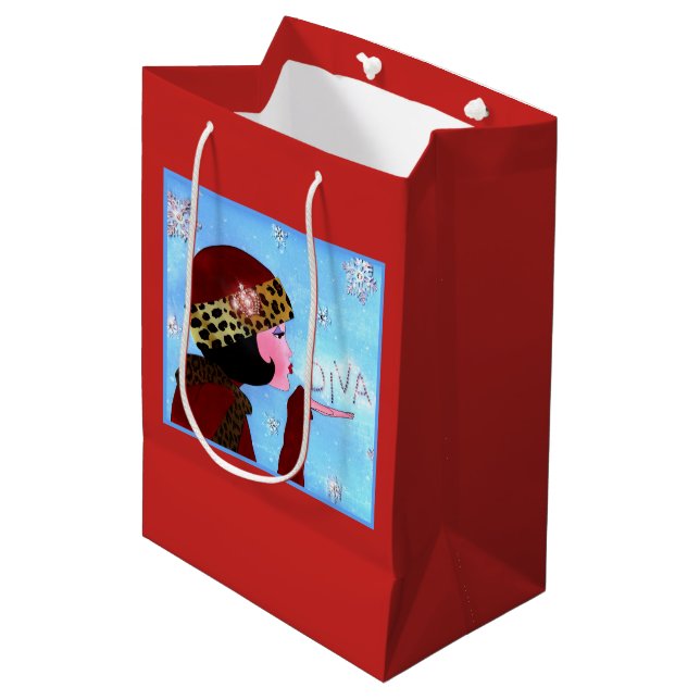 Sac Cadeau Moyen Diva Paillettes d'Hiver (Devant Angle)