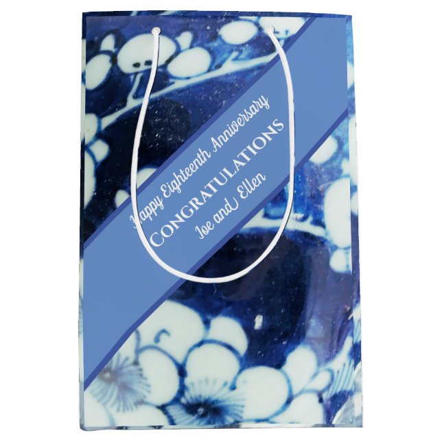 Sac Cadeau Moyen Dix-huitième anniversaire du Mariage (Devant)