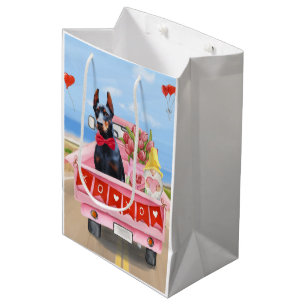 Sac Cadeau Moyen Doberman Chien Saint-Valentin Coeurs de camion