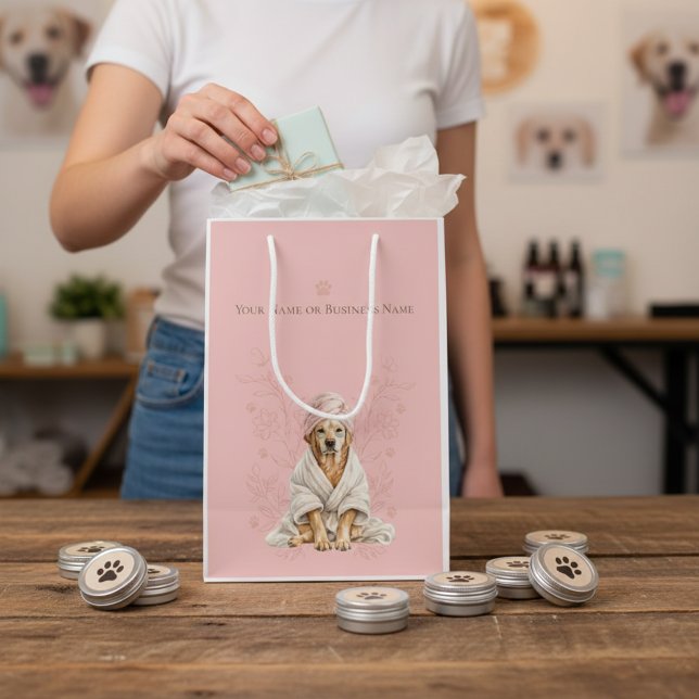 Sac Cadeau Moyen Dog Gromer Spa Cute Dog Personalized Pink Gift Bag (Créateur téléchargé)