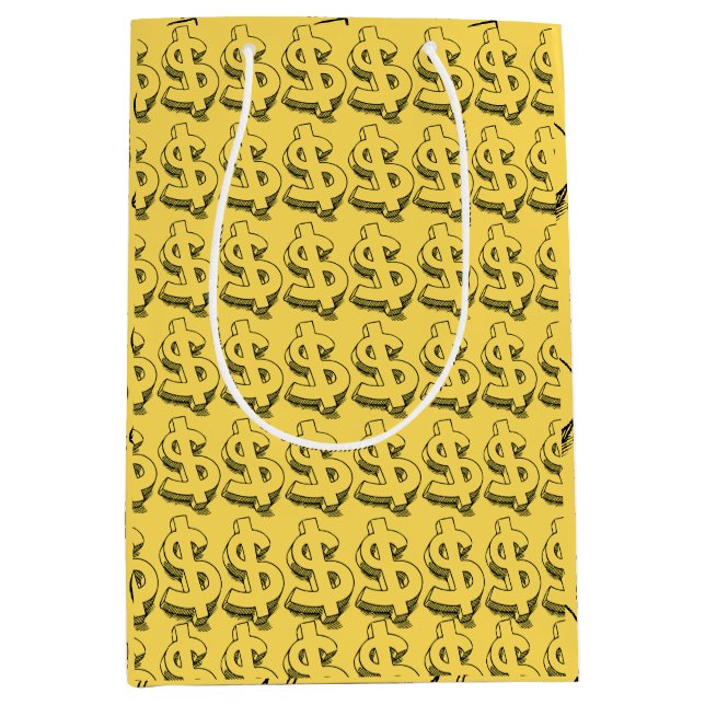 Sac Cadeau Moyen dollar d'or (Devant)