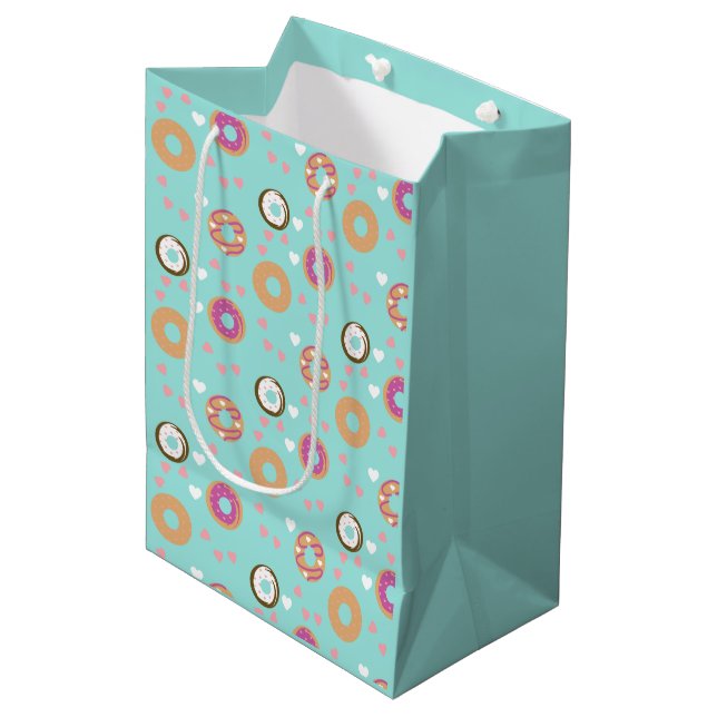 Sac Cadeau Moyen Donut Love Saint-Valentin  Cœurs  Rose  Sarcelle  (Devant Angle)