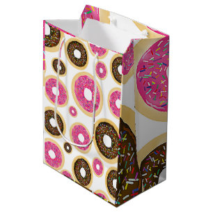 Sac Cadeau Moyen Donuts avec paillettes roses et brunes Fête d'anni