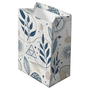 Sac Cadeau Moyen Doodle Botanique Bleu géométrique