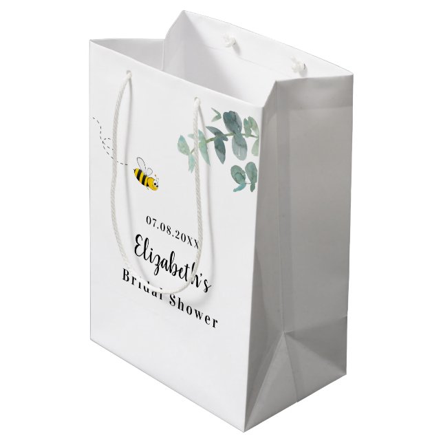 Sac Cadeau Moyen Douaire de mariée mignon abeille eucalyptus verdur (Dos Angle)