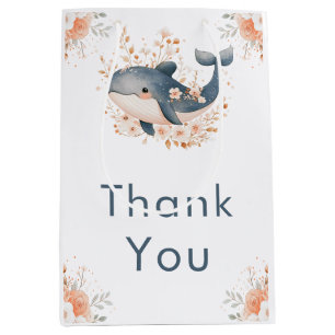 Sac Cadeau Moyen Douce Baleine Florale pour Baby Shower