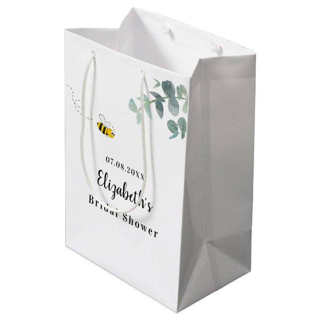 Sac Cadeau Moyen Douce ruche de mariage abeille eucalyptus verdure  (Dos Angle)