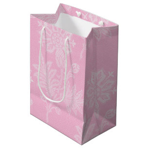 Sac Cadeau Moyen Douche de Mariage en Dentelle Florale Rose