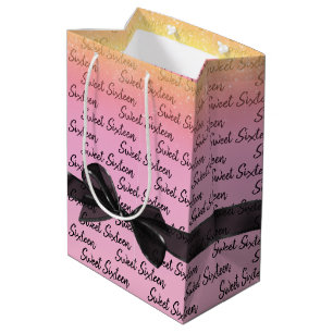 Sac Cadeau Moyen Doux 16 Anniversaire Bow avec Parties scintillant
