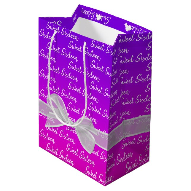 Sac Cadeau Moyen Doux 16 Anniversaire Bow Sur Neon (Dos Angle)