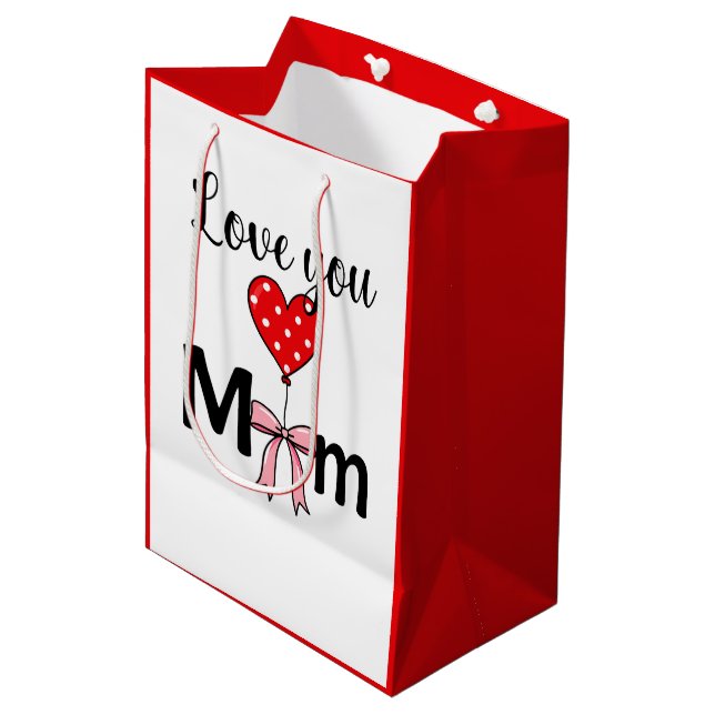 Sac Cadeau Moyen Doux et élégant « Je t'aime maman » (Devant Angle)