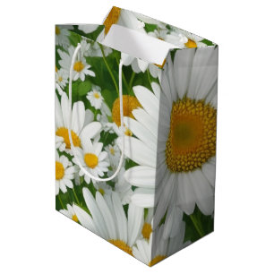 Sac Cadeau Moyen Doux marguerite motif blanc fleurie verte